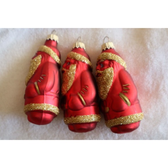 Lot 3x Krebs Blown Glass Ornament Germany Red Santa Christmas Glitter ~3.5" - Picture 6 of 10
